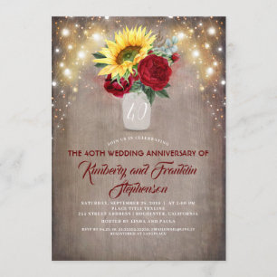 Invitation Sunflowers Burgundy Red Rustic Mariage Anniversair
