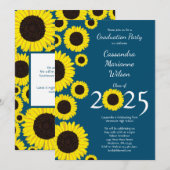 Invitation Sunflowers Country Graduation Party Blue (Devant / Derrière)