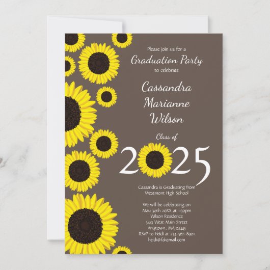 Invitation Sunflowers Country Graduation Party Brown Grey (Devant)