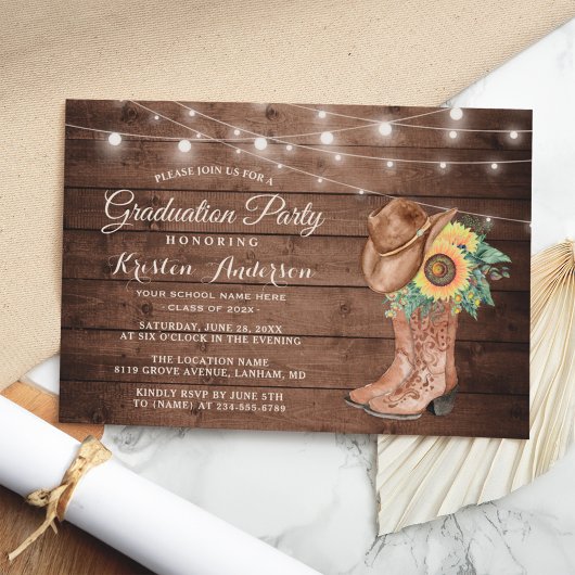 Invitation Sunflowers Cowgirl Boots Graduation Party