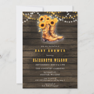 Invitation Sunflowers Cowgirl Bottes Baby shower occidental