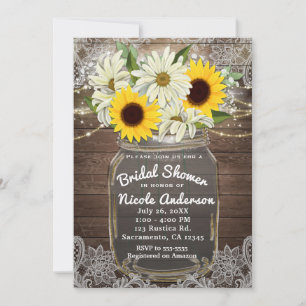 Invitation Sunflowers & Daisy Mason Jar Sparkle Rustic Chic