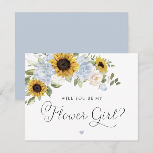 Invitation Sunflowers Dusty Blue Greenery Flower Mariage (Devant / Derrière)