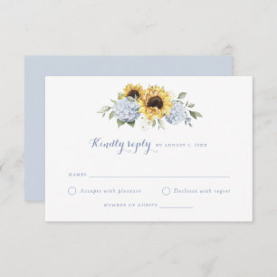 Invitation Sunflowers Dusty Blue Hydrangea Wedding RSVP