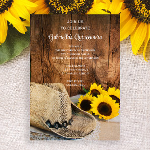 Invitation Sunflowers et Cowboy Casquette Quinceañera Barn Pa
