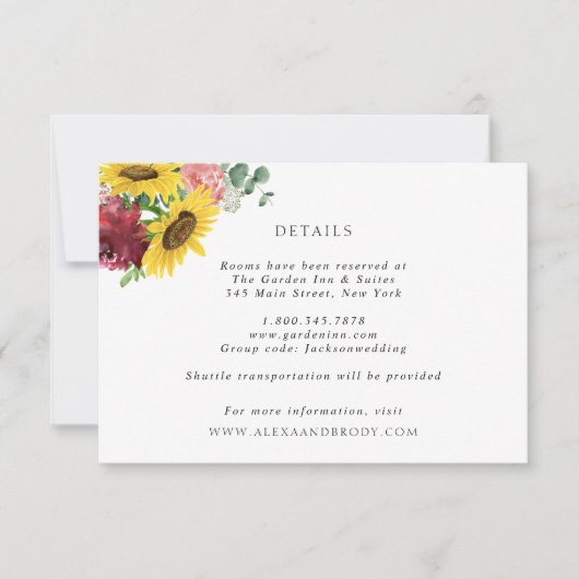 Invitation Sunflowers et Mariage Rose - fiche (Devant)