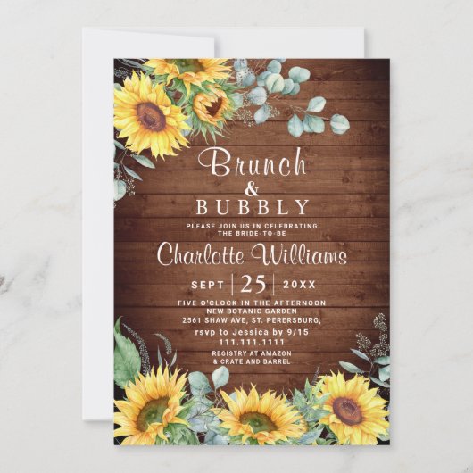 Invitation Sunflowers Eucalyptus Aquarelle Brunch & Bubbly (Devant)