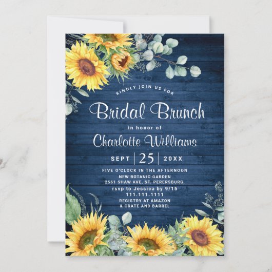 Invitation Sunflowers Eucalyptus Aquarelle Brunch nuptial (Devant)