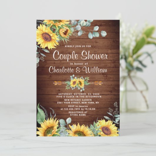 Invitation Sunflowers Eucalyptus Aquarelle Couple Douche (Debout devant)