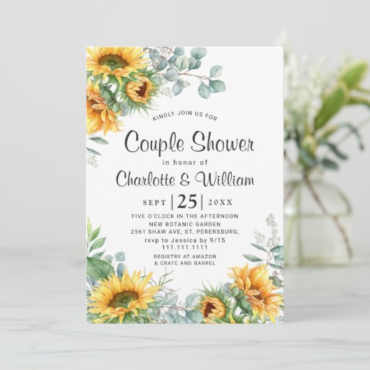 Invitation Sunflowers Eucalyptus Aquarelle Couple Douche (Debout devant)