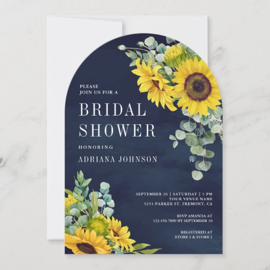 Invitation Sunflowers Eucalyptus Marine Fête des mariées Arch (Devant)