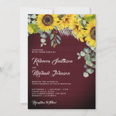 Invitation Sunflowers Eucalyptus QR Code Mariage Bourgogne (Devant)