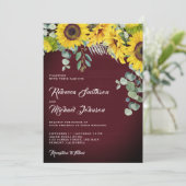 Invitation Sunflowers Eucalyptus QR Code Mariage Bourgogne (Debout devant)