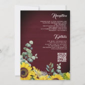 Invitation Sunflowers Eucalyptus QR Code Mariage Bourgogne (Dos)