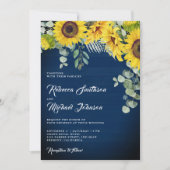 Invitation Sunflowers Eucalyptus QR Code Marine Mariage bleu (Devant)