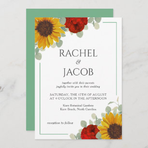 Invitation Sunflowers Eucalyptus Rose Mariage moderne