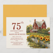 Invitation Sunflowers Farmhouse 75e fête d'anniversaire (Devant / Derrière)