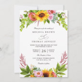 Invitation Sunflowers Floral Pink Rustic Chic QR Code Wedding (Devant)