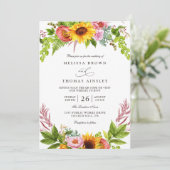 Invitation Sunflowers Floral Pink Rustic Chic QR Code Wedding (Debout devant)