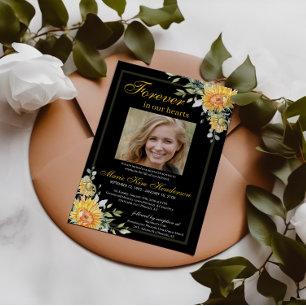 Invitation Sunflowers Green Black White Memorial Funérailles