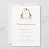 Invitation Sunflowers Hydrangea Crest Monogramme Mariage (Devant)