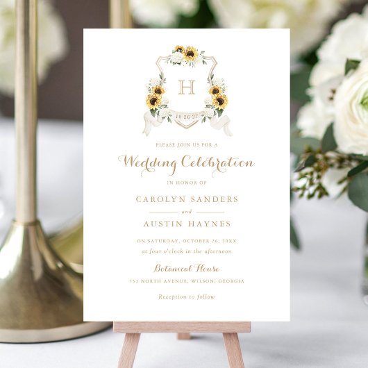 Invitation Sunflowers Hydrangea Crest Monogramme Mariage