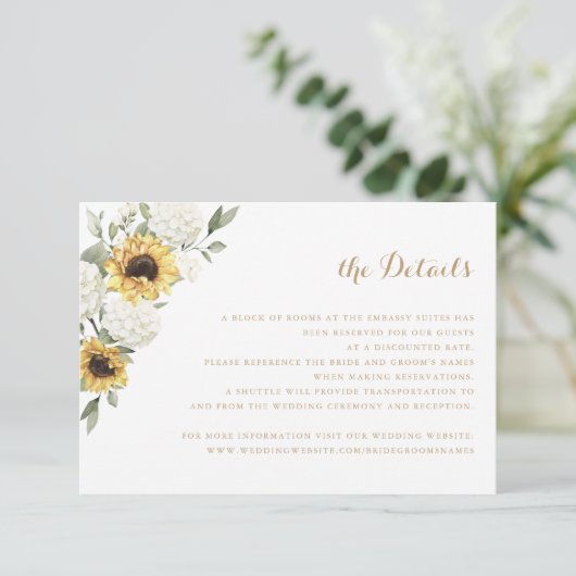 Invitation Sunflowers Hydrangea Greenery Détails du Mariage (Debout devant)