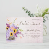 Invitation Sunflowers Lilac Hydrangea Fête des mariées chic e (Debout devant)