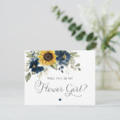 Invitation Sunflowers Marine Blue Greenery Flower Mariage (Debout devant)