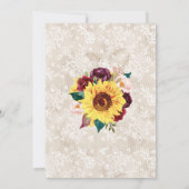 Invitation Sunflowers Mason Jar Burgundy Floral Mariage dente (Dos)