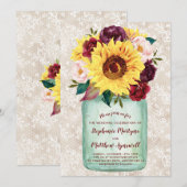 Invitation Sunflowers Mason Jar Lace Floral Mariage (Devant / Derrière)