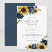 Invitation Sunflowers Navy bleu Floral Fête des mariées rusti (Devant / Derrière)