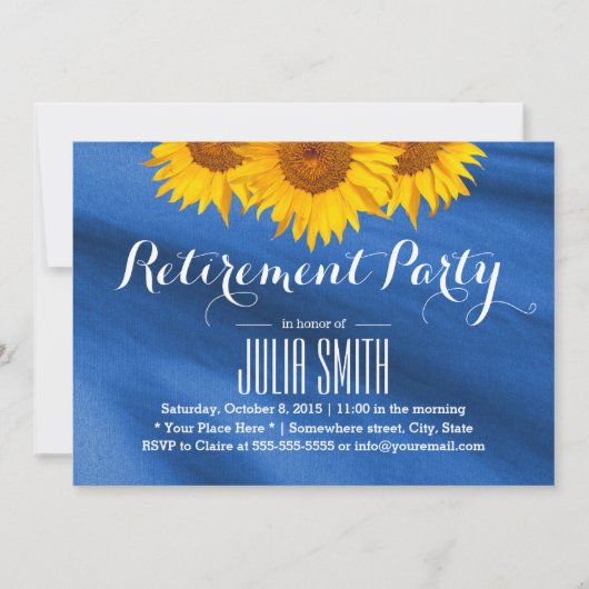 Invitation Sunflowers Navy Blue Fabric Retraite Party (Devant)