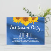 Invitation Sunflowers Navy Blue Fabric Retraite Party (Debout devant)
