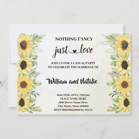 Invitation Sunflowers Nothing Fancy Just Love Elopement (Devant)