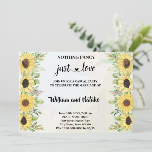 Invitation Sunflowers Nothing Fancy Just Love Elopement (Debout devant)