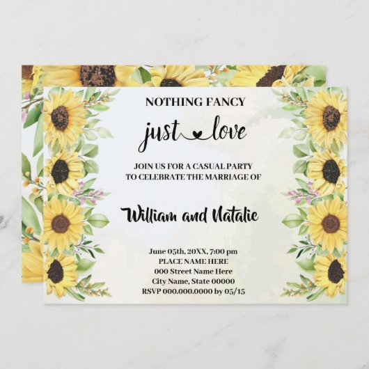 Invitation Sunflowers Nothing Fancy Just Love Elopement (Devant / Derrière)