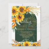 Invitation Sunflowers Pampas Grass Emerald Green BOHO Mariage (Devant)