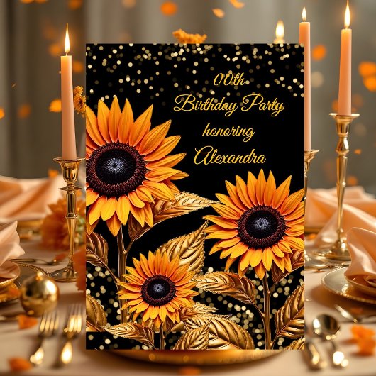 Invitation Sunflowers Parties scintillant Orange Gold Black A