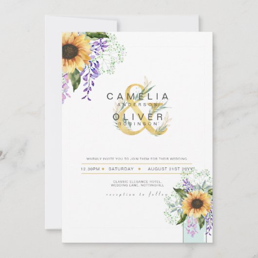 Invitation Sunflowers Purple Wisteria Mariage moderne INVITE (Devant)