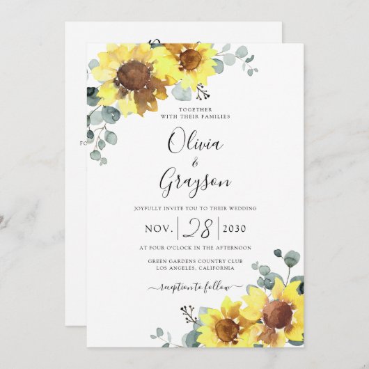 Invitation Sunflowers QR Code RSVP tout en un Mariage (Devant / Derrière)