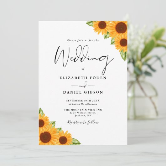 Invitation Sunflowers QR Code Script Mariage (Debout devant)