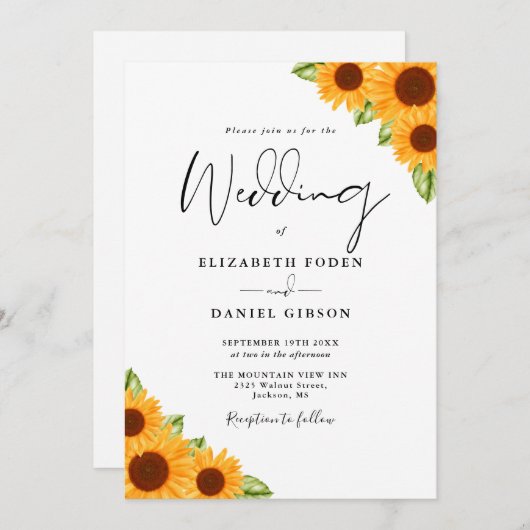 Invitation Sunflowers QR Code Script Mariage (Devant / Derrière)