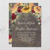 Invitation Sunflowers Red Roses Daisies Mariage rustique (Devant / Derrière)