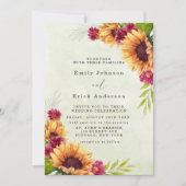 Invitation Sunflowers rose rose Mariage rustique (Devant)