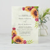 Invitation Sunflowers rose rose Mariage rustique (Debout devant)