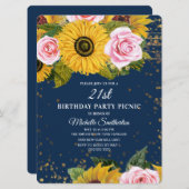 Invitation Sunflowers Rose Roses Or Parties scintillant 21e a (Devant / Derrière)