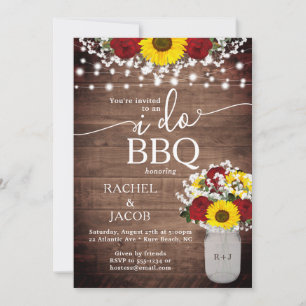 Invitation Sunflowers Roses Mason Jar I Do BBQ Fiançailles