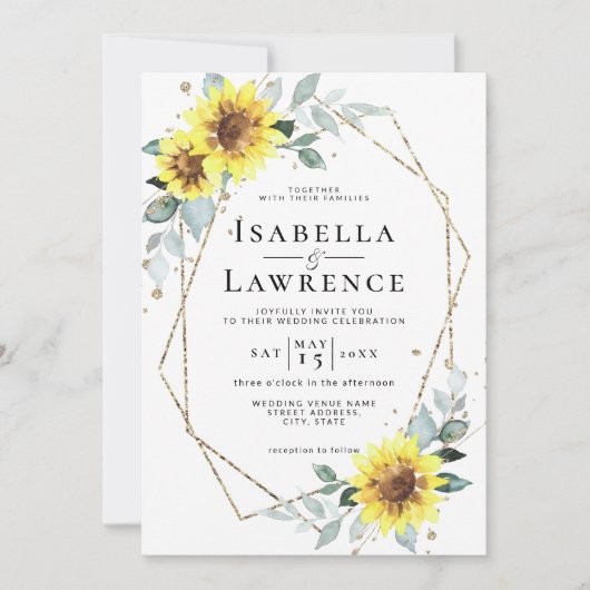 Invitation Sunflowers Rustic Floral Mariage de cadre d'huile (Devant)