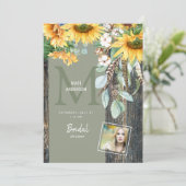 Invitation Sunflowers Rustic Photo Sage Fête des mariées (Debout devant)
